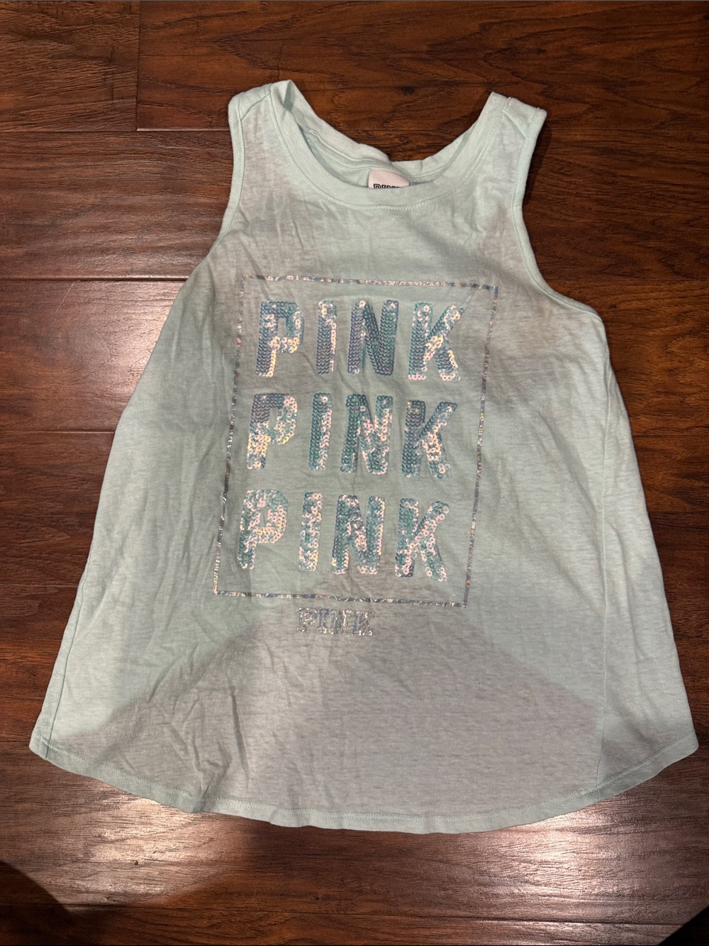 PINK Victoria's Secret Light Mint Sequin Logo Tank Top